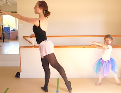 Teacher and student at the barre demonstrating tundu